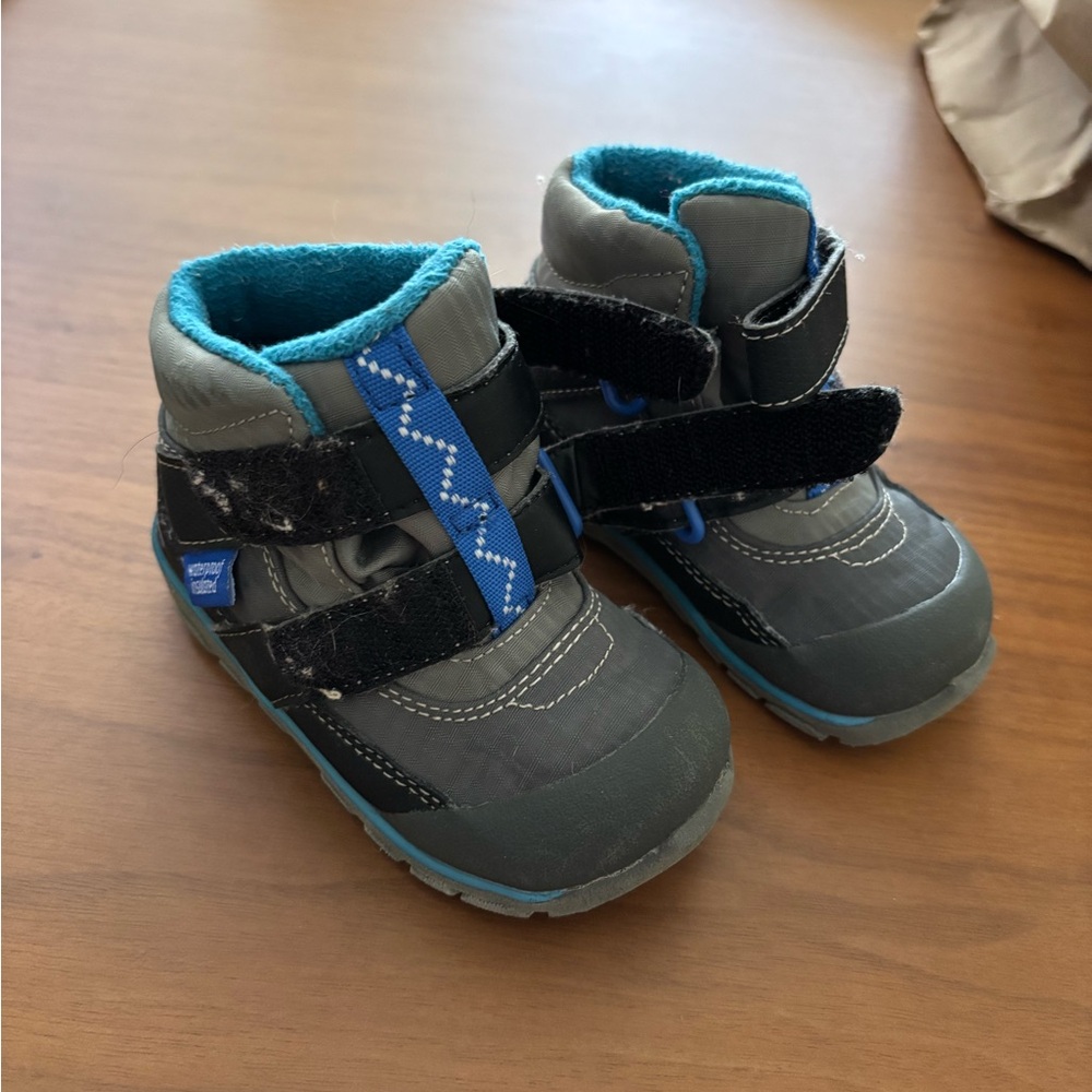 See Kai Run Gray and Blue Boots with Velcro Closure